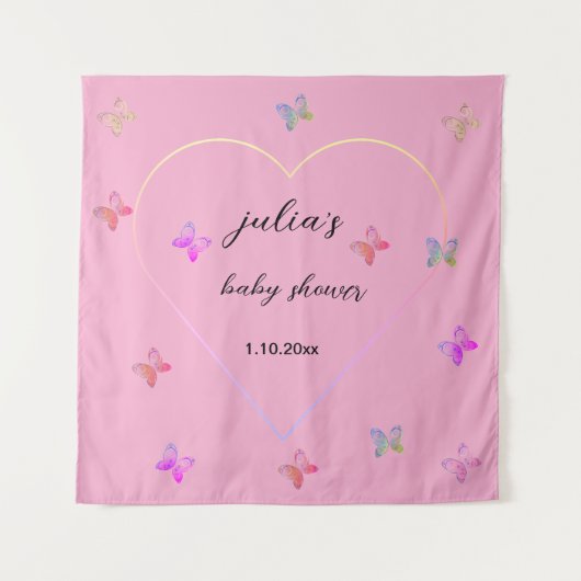 Tenture Baby shower de fille papillon de coeur rose (Devant)