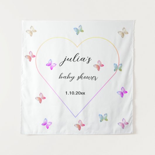 Tenture Baby shower de fille papillon de coeur rose (Devant)