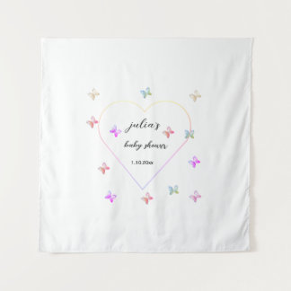 Tenture Baby shower de fille papillon de coeur rose