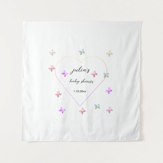 Tenture Baby shower de fille papillon de coeur rose (Devant)