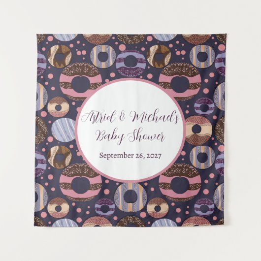Tenture Baby shower de filles violettes de beignes douces (Devant)
