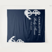 Tenture Baby shower de script nautique bleu marine fond (Devant (Horizontal))