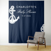 Tenture Baby shower de script nautique bleu marine fond (En situation)