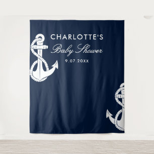 Tenture Baby shower de script nautique bleu marine fond