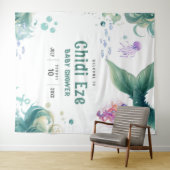 Tenture Baby shower de sirène couleur méduse aquarelle (En situation (horizontale))