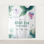 Tenture Baby shower de sirène couleur méduse aquarelle (Devant)