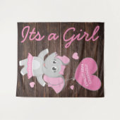 Tenture Baby shower d'éléphant rose rustique (Devant (Horizontal))