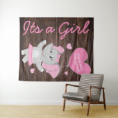 Tenture Baby shower d'éléphant rose rustique (En situation (horizontale))