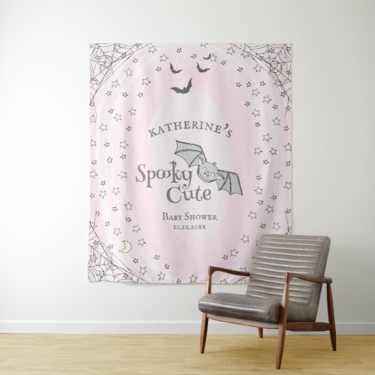 Tenture Baby shower d'Halloween Éffrayant rose fond (En situation)