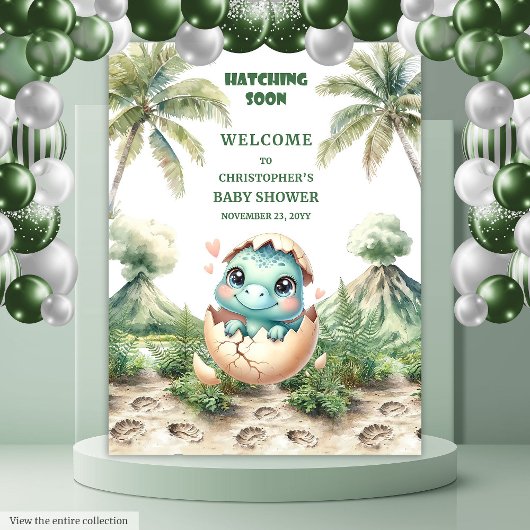 Tenture Baby shower Dino Cute Hatching Bientôt