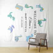 Tenture Baby Shower Dinosaure Élégant Blanc (En situation (horizontale))