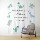 Tenture Baby Shower Dinosaure Élégant Blanc (En situation)