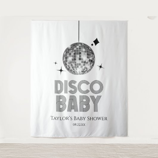 Tenture Baby shower Disco Ball 'Disco Baby' en argent (Devant)