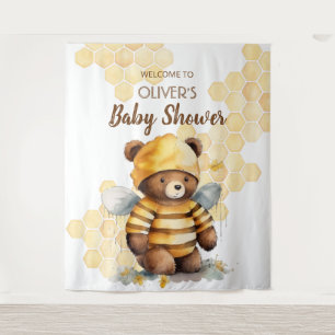 Tenture Baby shower d'ours en peluche miel et brun