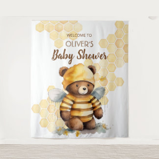 Tenture Baby shower d'ours en peluche miel et brun