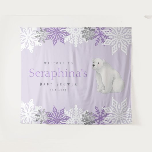 Tenture Baby shower d'ours polaire violet arctique (Devant (Horizontal))