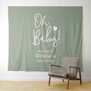 Tenture Baby shower Écriture moderne Green Welcome Oh Baby