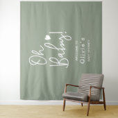 Tenture Baby shower Écriture moderne Green Welcome Oh Baby (En situation)