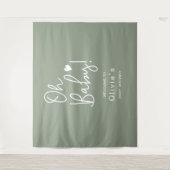 Tenture Baby shower Écriture moderne Green Welcome Oh Baby (Devant)