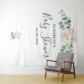 Tenture Baby Shower élégant eucalyptus verdure blanc (En situation (horizontale))