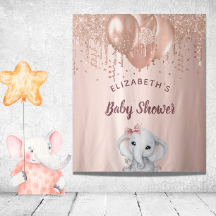 Tenture Baby Shower éléphant fille paillettes rose gold