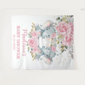 Tenture Baby shower Eléphant rose Floral Twins (Devant (Horizontal))