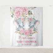 Tenture Baby shower Eléphant rose Floral Twins (Devant)