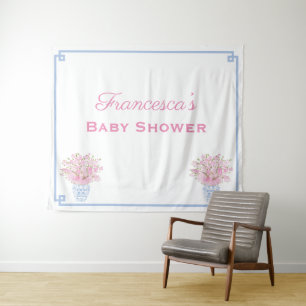 Tenture Baby shower en ligne rose et bleu Preppy