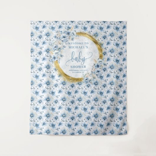 Tenture Baby shower en or bleu Pastel Whimsical (Devant)