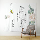 Tenture Baby Shower eucalyptus blanc floral maman abeille (En situation (horizontale))