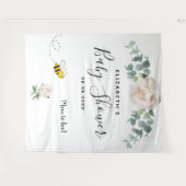 Tenture Baby Shower eucalyptus blanc floral maman abeille (Devant (Horizontal))