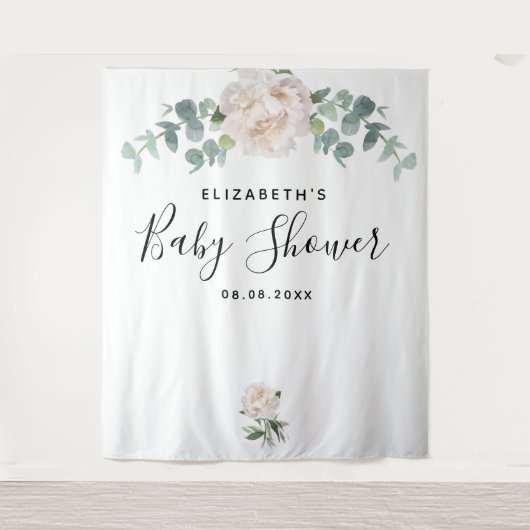 Tenture Baby shower eucalyptus verdure blanc élégant (Devant)