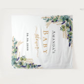 Tenture Baby Shower eucalyptus verdure monogramme or (Devant (Horizontal))