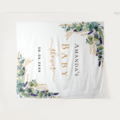 Tenture Baby Shower eucalyptus verdure or monogramme doré (Devant (Horizontal))