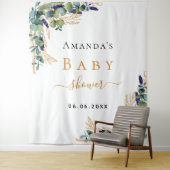 Tenture Baby shower eucalyptus vert or monogramme (En situation)