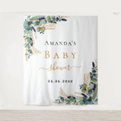 Tenture Baby shower eucalyptus vert or monogramme (Devant)