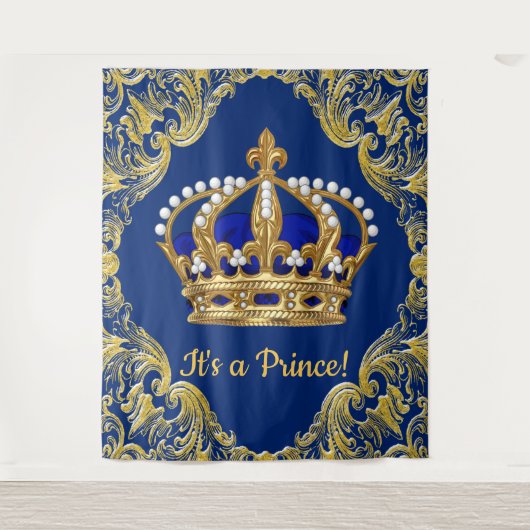 Tenture Baby Shower Extra Large Royal Blue et Or Prince (Devant)