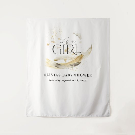 Tenture Baby shower fille aquarelle abstraite or naturel (Devant)