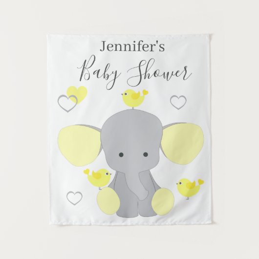 Tenture Baby shower fille éléphant jaune fond (Devant)