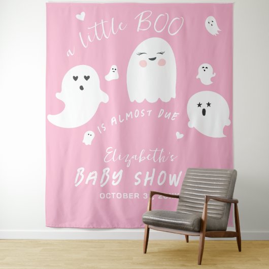 Tenture Baby Shower Fille Halloween Fantôme Rose (En situation)