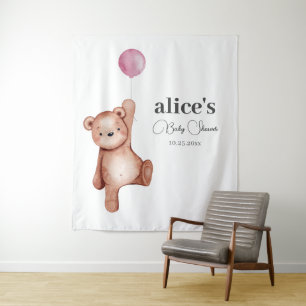 Tenture Baby shower fille ours en peluche