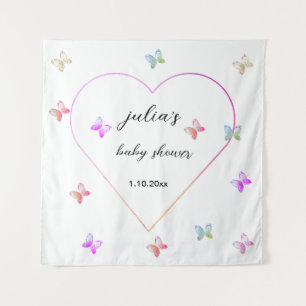 Tenture Baby shower fille Papillon Cœur Rose
