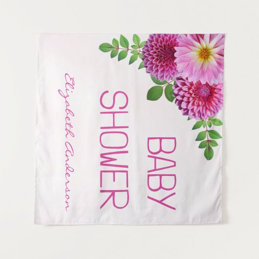 Tenture Baby shower fille rose violet Dahlia (Devant (Horizontal))