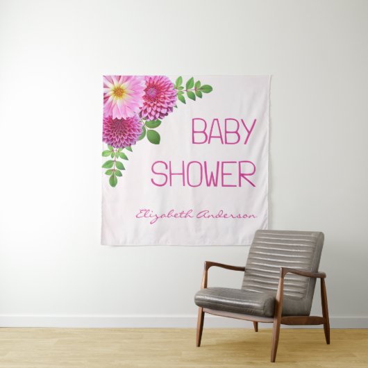 Tenture Baby shower fille rose violet Dahlia (En situation)