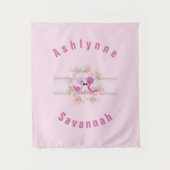 Tenture Baby shower Flamant rose rose Twins Personnalisé (Devant)