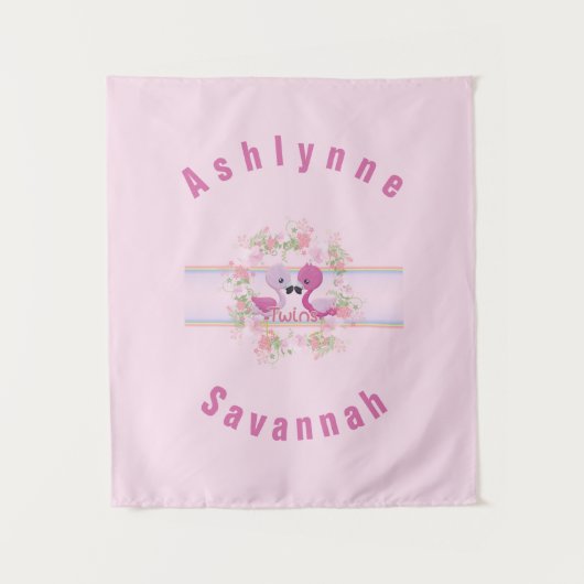 Tenture Baby shower Flamant rose rose Twins Personnalisé (Devant)
