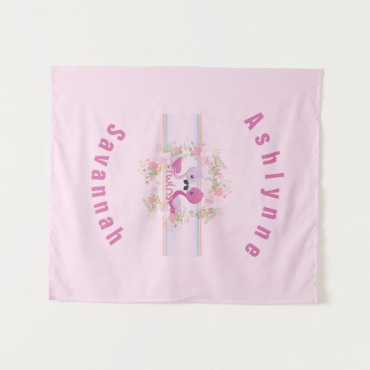 Tenture Baby shower Flamant rose rose Twins Personnalisé (Devant (Horizontal))
