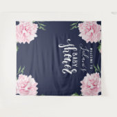 Tenture Baby Shower Fleur de Pivoine Rose Bleu Marine Bien (Devant (Horizontal))