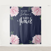Tenture Baby Shower Fleur de Pivoine Rose Bleu Marine Bien (Devant)