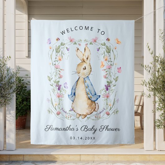 Tenture Baby shower Fleur sauvage du mignon Peter Rabbit